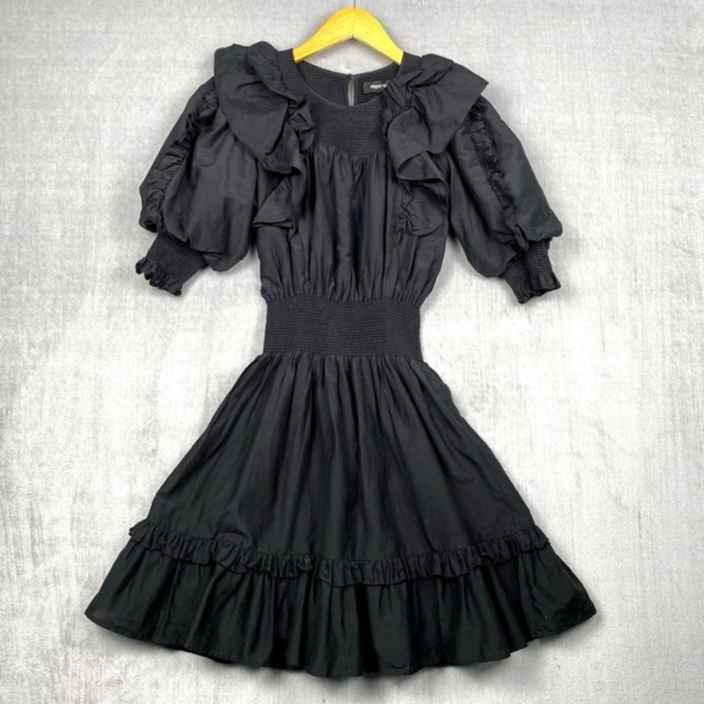 Magali Pascal Mini Dress Womens‎ XS Silk Blend Ruffle Puff Sleeve Whimsigoth LBD